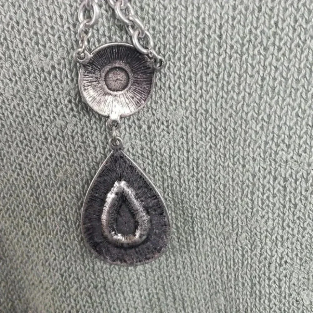 Bijoux Stella Pendant Necklace OS Silver Black Boho Teardrop Long Adjustable 32